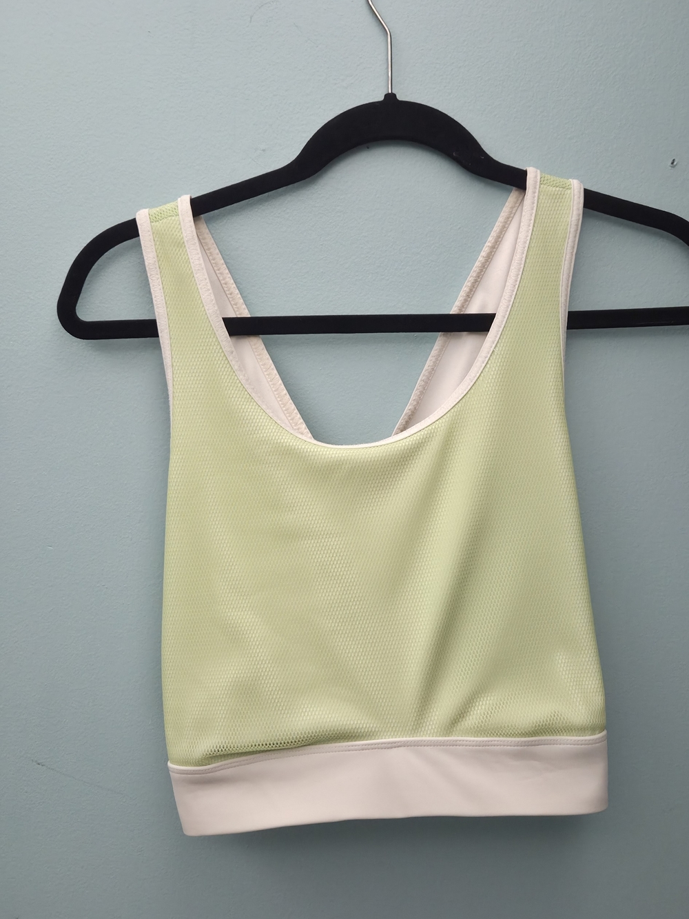 Fabletics Lime Mesh Hi-Impact Sports Bra with White Trim